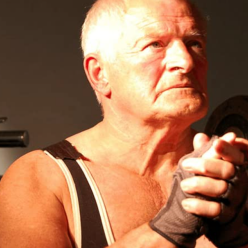 Image of Bill McFadyen, 73-year-old power lifter from Scotland from the short doc 'Ma Bar' (2009).