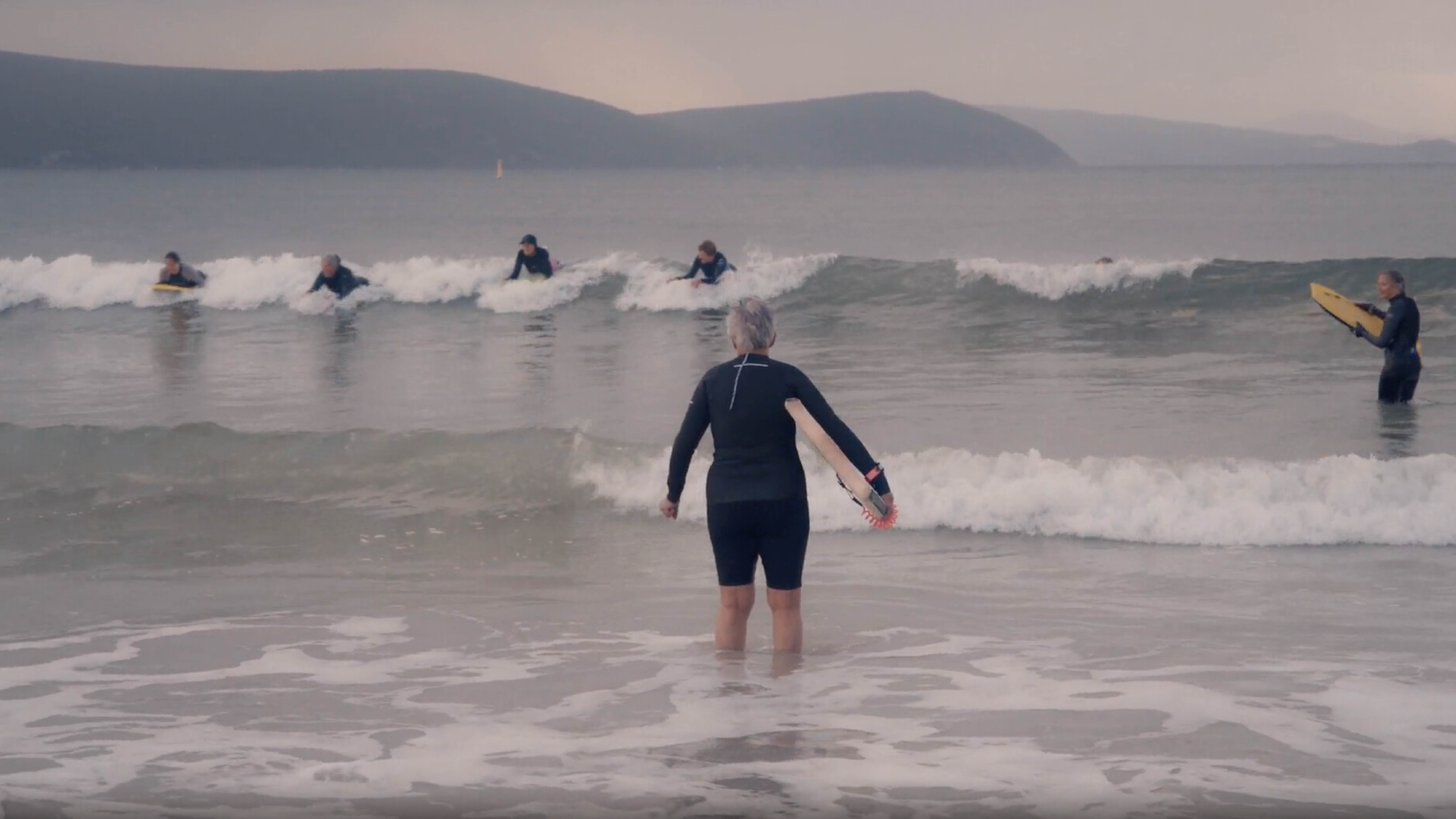 Poster Image from 'The Granny Grommets' CSFF24 short doc about mature women surfers in Australia.